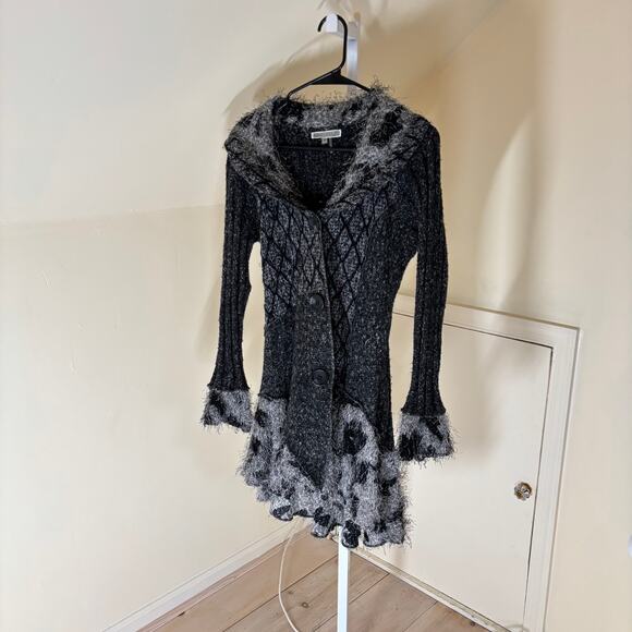 Liquid by Sioni EUC Womens Asymmetric Flared Sleeve Patchwork Cardigan Sweater M - Picture 2 of 6